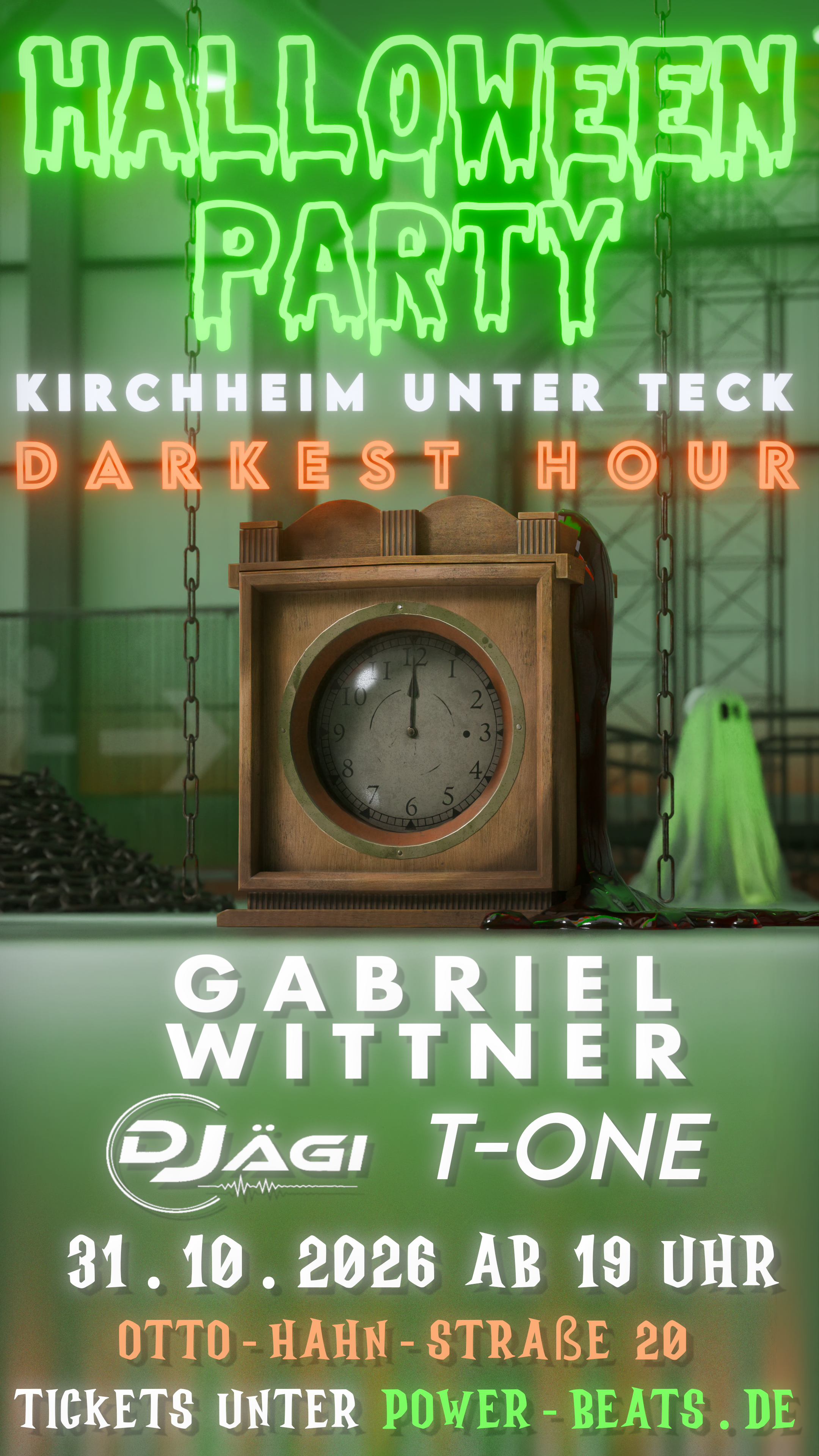 Offizieller Halloween Party 2026 Flyer - Darkest Hour Power Beats